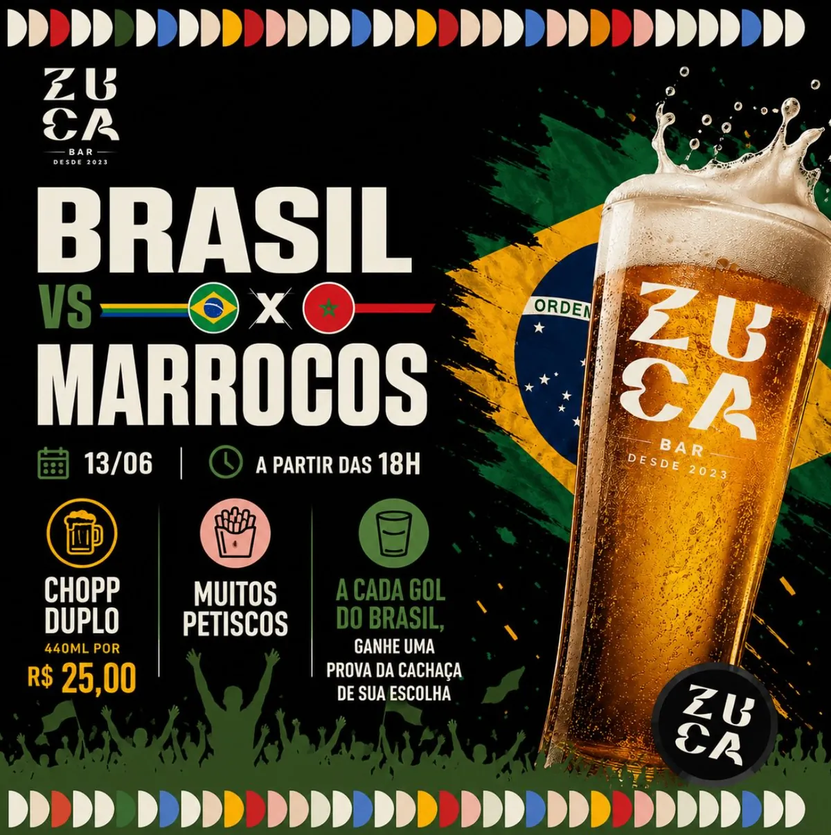 Cartaz de noite de jogo do Brasil no ZUCA